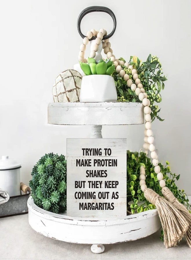 MAVOTEN Trying to Make Proteins Shakes Kitchen Quote Wood Box Sign Rusitc Wooden Box Sign Farmhouse Home Kitchen Desk Shelf Decor (5 X 5 Inch) - Image 4